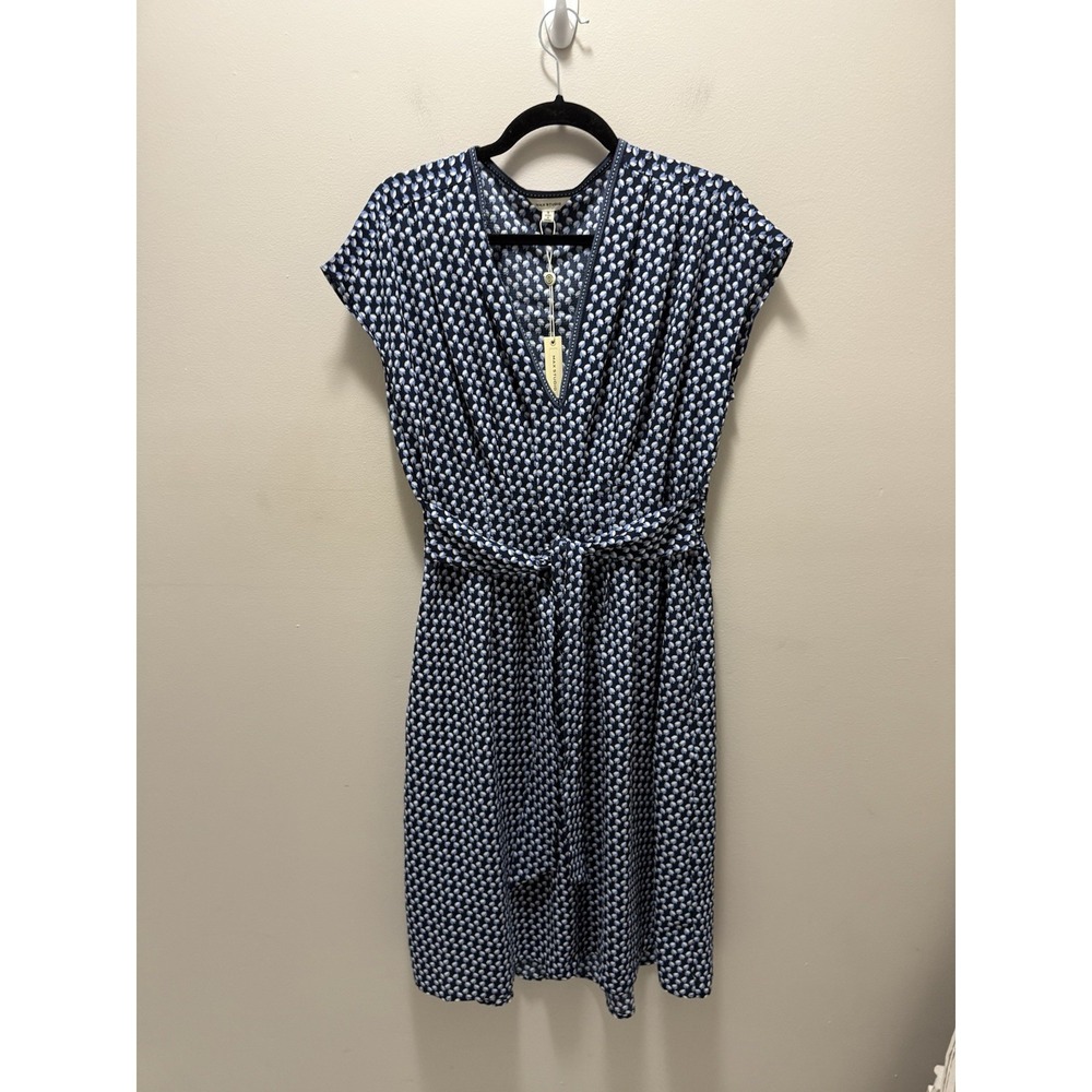 Max Studio Navy Blue Printed V-Neck Fit & Flare Dress – Size Small